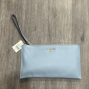 Brand New Michael Kors Zip Clutch Wristlet - Pale Blue with Tag